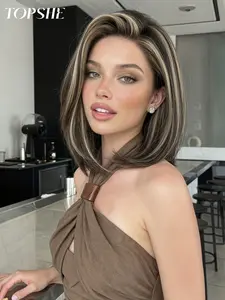 Topshe 13x6 HD Lace Front Wig 12 Inch Shoulder Length Straight Hair in and Ombre, Comfortable, Heat Resistant for All Seasons Lace Frontal Wigs Natural Hairline Wig