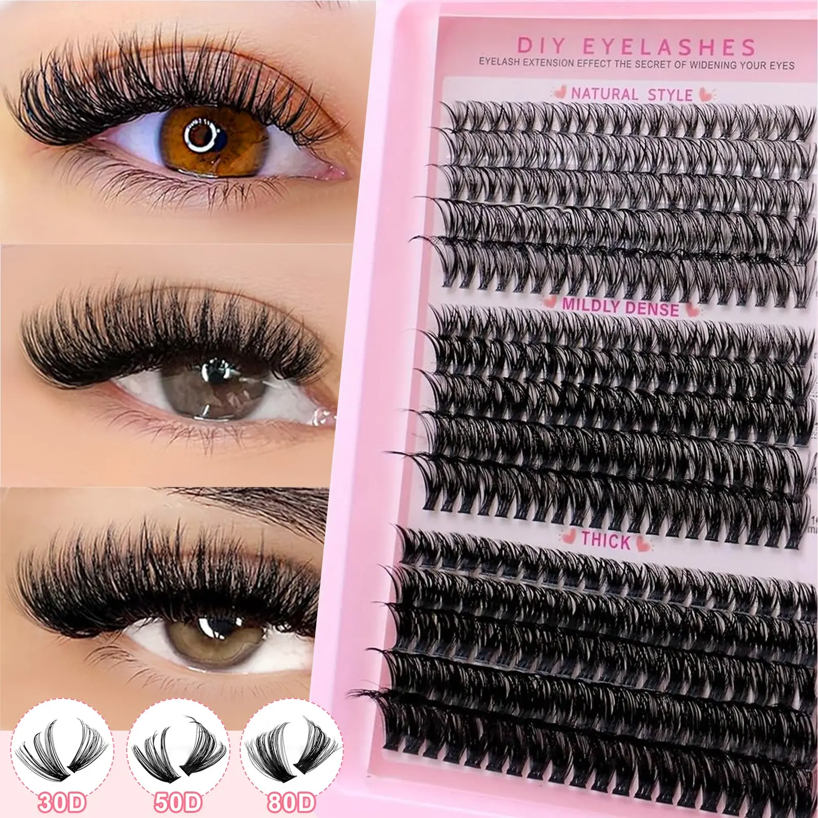 DIY False Lash Extension Kit, Eyelashes, Eyelash Extensions, Professional & Beginner-Friendly, Easy Home Use, Mixed Lengths, Thick, Liquid Form, Perfect for Beginners