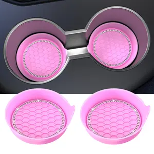 Car Cup Coasters – Universal Non-Slip Crystal Rhinestone Cup Holders, 2 Pack Black, Car Interior Accessories
