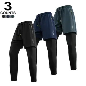 Men’s two-way quick-dry breathable stretch sports pants featuring an elastic waistband, built-in phone pocket, and towel loop—breathable, comfortable quick-dry fabric suitable for all seasons—perfect for outdoor running, gym workouts, and other outdoor ac