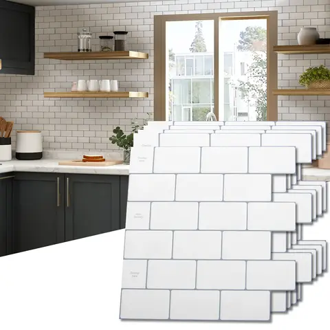 Art3d 10-Sheet Peel and Stick Vinyl Subway Tiles, 12"x12" Self-Adhesive Wall Panels, 8.2 sq ft Coverage, Water-Resist PU, Bathroom Interior Walls Use, Corners-Friendly DIY Home Improvement Backsplash