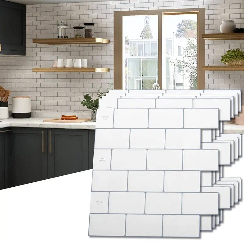 Art3d 10-Sheet Peel and Stick Vinyl Subway Tiles, 12"x12" Self-Adhesive Wall Panels, 8.2 sq ft Coverage, Water-Resist PU, Bathroom Interior Walls Use, Corners-Friendly DIY Home Improvement Backsplash
