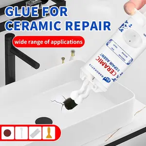 Ceramic Repair Agent Set, Ultra Strong Waterproof Bonding Adhesive, Effective Crack Fix for Bathrooms & Kitchens, Complementary Tools Included