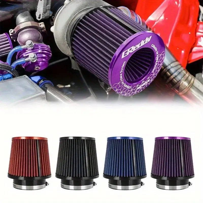 Car Engine Air Intake Filter! Boosts Power with an Air Filter That Efficiently Removes Impurities, Durable in Harsh Weather. Universal High-Flow Racing Performance Cone Kit Available in 3 Inches, 76 Mm, in Black, Red, And Blue.