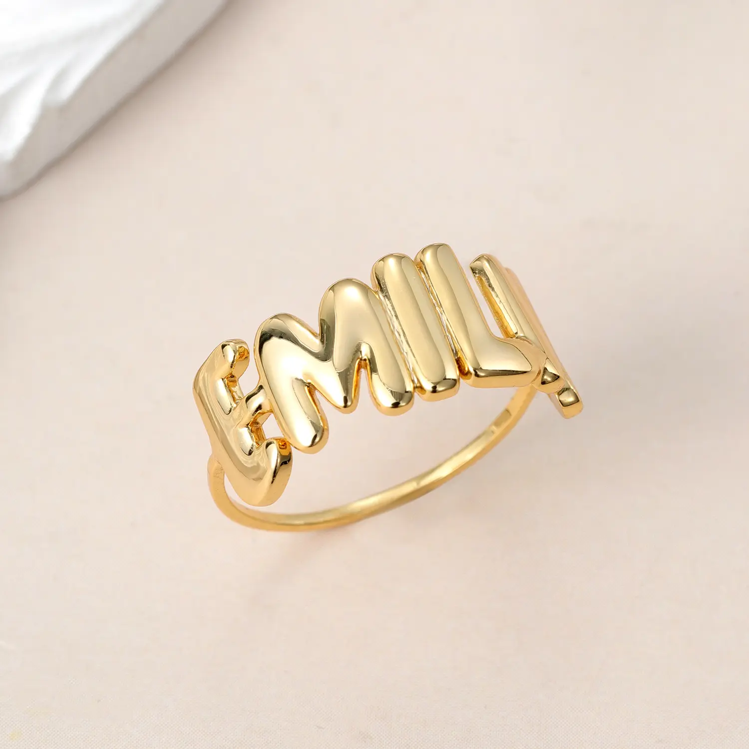Custom Bubble Letter Ring Personalized Name Ring Custom Letter Jewelry Engagement Gift 18K Gold Plated Christmas Ring for Wife