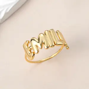 Custom Bubble Letter Ring Personalized Name Ring Custom Letter Jewelry Engagement Gift 18K Gold Plated Christmas Ring for Wife