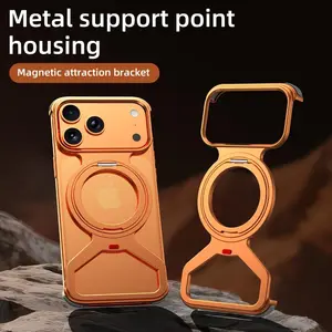 Phone Case - Suitable for Iphone17/Iphone17Promax/Iphone17Air/Iphone17Pro [Metal Invisible Magnetic Stand Case] 360-Degree Rotating Magnetic Stand Borderless Hollow Heat Dissipation Protective Case