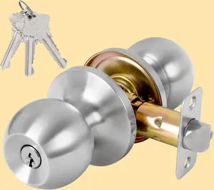 Keyed Entry Door Knob with Lock and Key, Exterior and Interior Door Lock for Bedroom, Entry Door Handle for Front Door，Satin Nickel