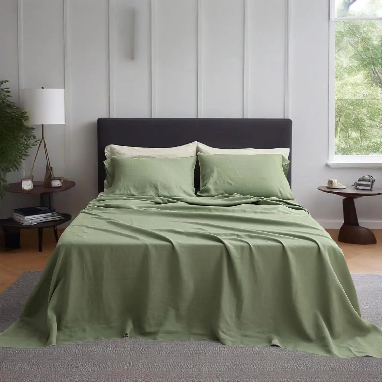 Simple&Opulence 100% French Linen Sheet Set, Breathable Soft Cooling Bed Sheets, Natural Flax Bedding, Durable All Season, summerwins
