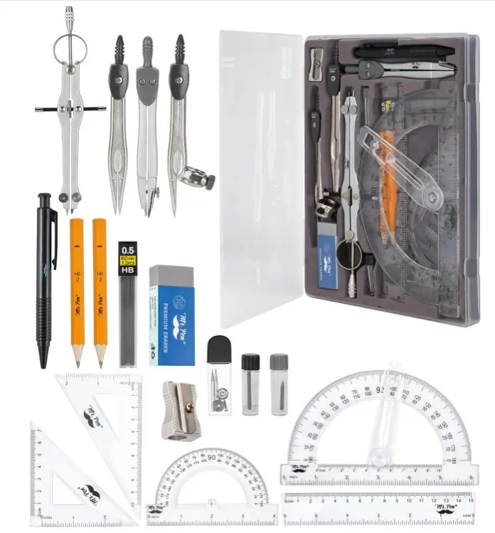 Mr. Pen- Geometry Set, 15 Piece Set with 6 Inch Swing Arm Protractor | IncludesMetal Divider, Set Squares, Ruler, Compasses for Math for Drafting & School Supplies
