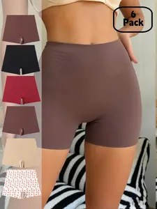 Women's Slim Fit High-Waisted Seamless Underwear Set, Breathable & Comfortable Casual Everyday Wear, Plain Design, All-Seasons Pack of 6