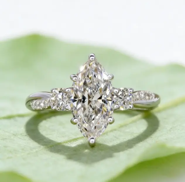 Marquise Cut CZ Engagement Ring for Women, S925 Sterling Silver 3-Stone Sparkling Ring, Elegant Statement Jewelry for Proposal, Wedding, Anniversary, Birthday & Valentine’s Day Gift