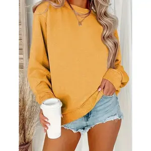 Solid Crew Neck Pullover Sweatshirt, Casual Long Sleeve Sweatshirt For Fall & Winter, Women's ClothingGift