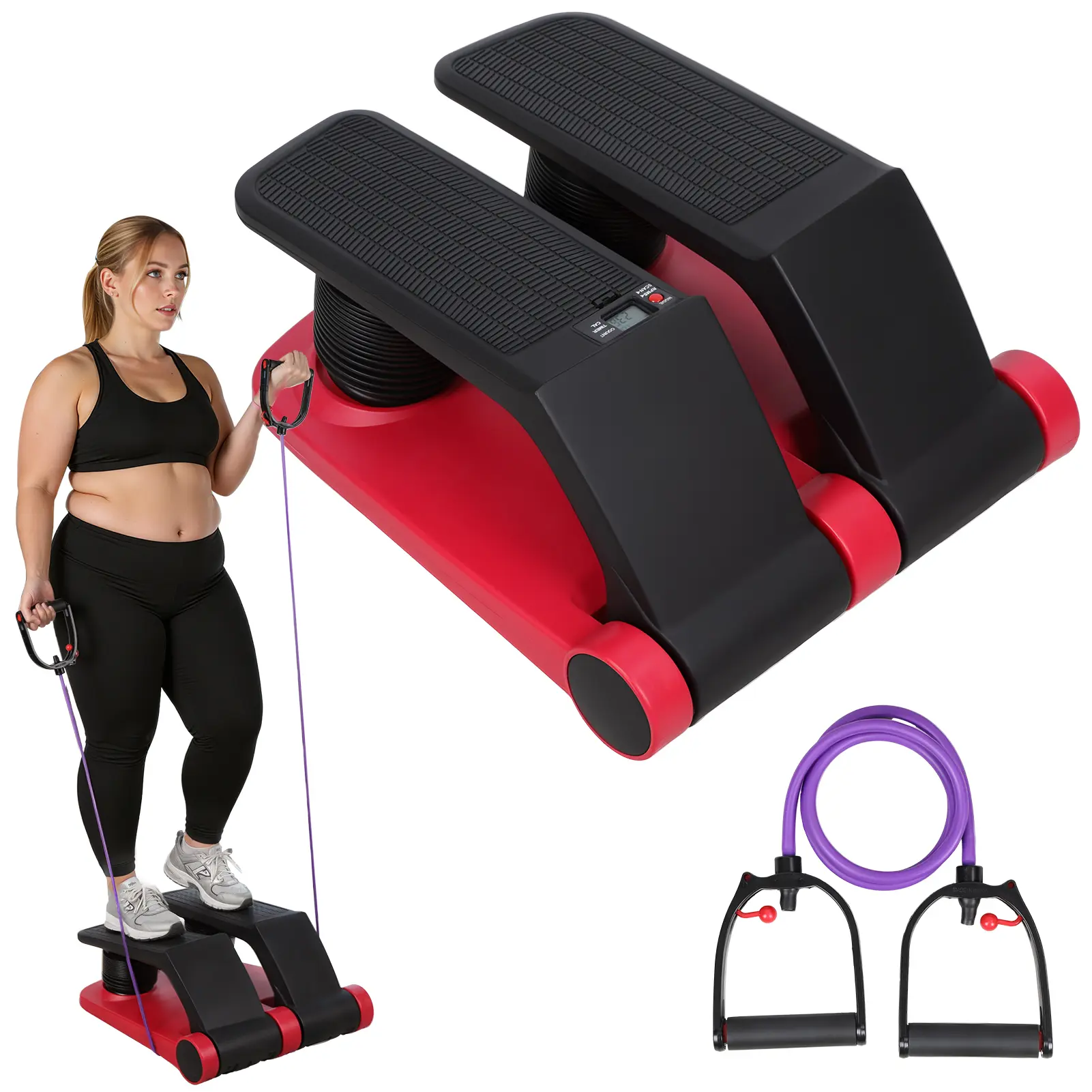 Explorinox Stepper Climber with Resistance Bands - 5 Resistance Levels, LCD Screen, 300lb Capacity, Compact Space-Saving Low-Impact Home Workout Equipment, Core Workout Machine, Gym Equipment for Home