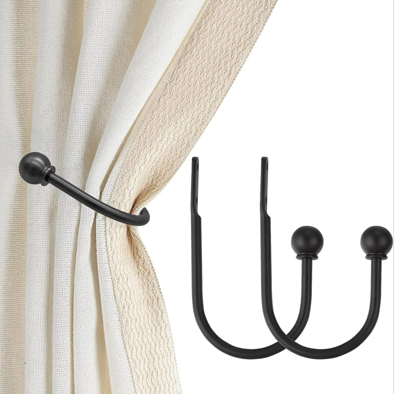 Curtain Holdbacks, Hooks, 2 PCS，Solid Steel Hooks, Elegant Decorative French Ball End, Curtain Drapery Holdbacks, Wall Mounted, Curtain Tiebacks, Antique Bronze, Installation