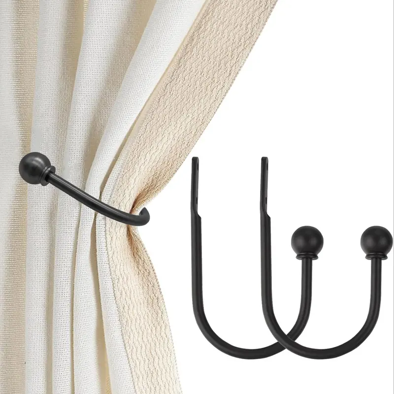 Curtain Holdbacks, Hooks, 2 PCS，Solid Steel Hooks, Elegant Decorative French Ball End, Classic Look, Curtain Drapery Holdbacks, Wall Mounted, Curtain Tiebacks, Antique Bronze, Installation