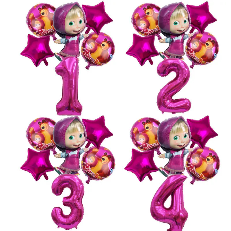 6pcs Cartoon Masha and Bear Balloon Set Children Birthday Party Decorations supplies Baby shwoer Anime Ballon Kid Toy Gift
