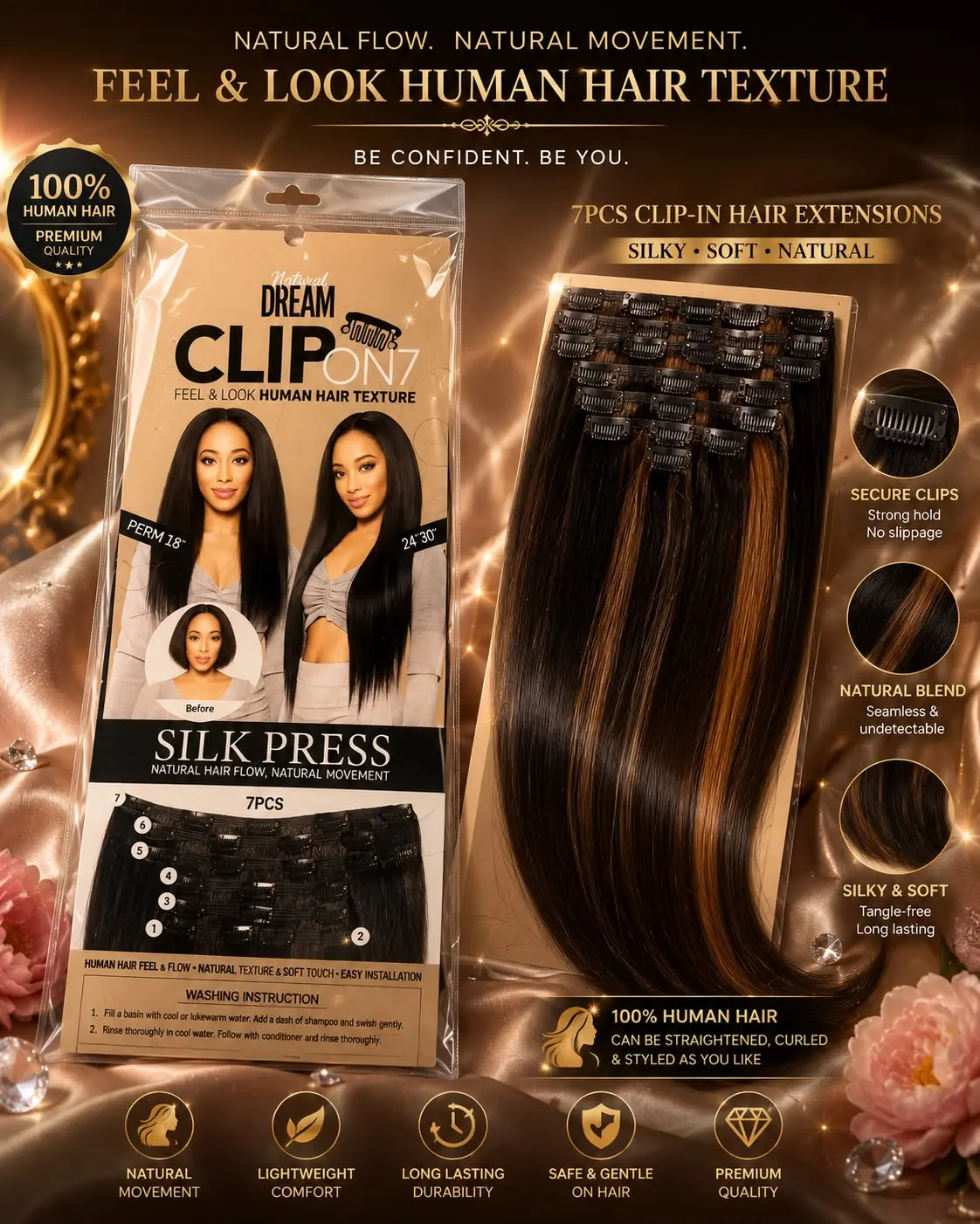 Clip in Hair Extension Highlights Soft and Durable