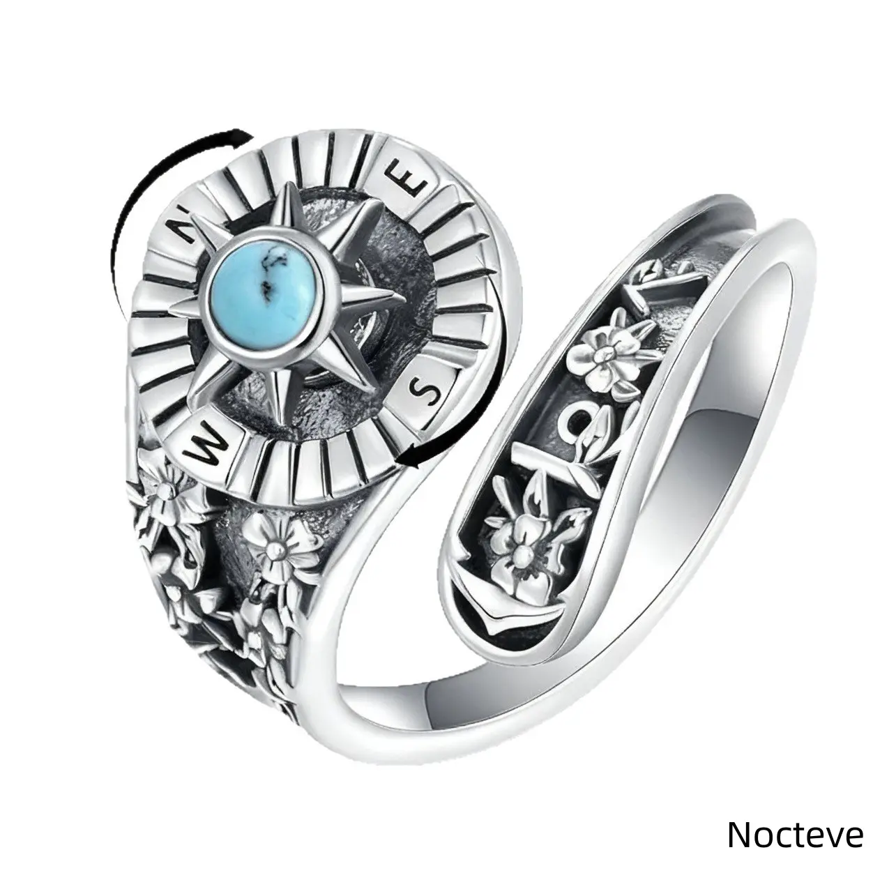 Women's Boho Compass Ring, Simulated Turquoise & Alloy Adjustable Open Design Jewelry for Adventure Lovers, Adjustable And Open Design, Boho Fashion Statement, Daily, Female, Wanderlust Boho