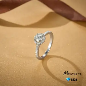 925 Sterling Silver 0.66 Carat Moosan Stone Lock 0.5ct Round Ladies' Engagement Ring, Perfect For Weddings And Special Occasions, Sparkling, Timeless Ring, Bridal Jewelry, With Fine Gift Velvet Bag engagement ring nugget ring engagementrings