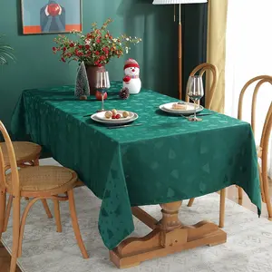 Christmas Tablecloth Rectangle, Jacquard Table Cloth Spillproof and Wrinkle Resistant with Christmas Tree Patterns for Dining Room & Holiday Decoration Ornaments Green