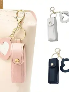 Heart-Shaped Mirror Lipstick Case Keychain Holder, Portable Pocket Makeup Stand, Travel Accessory, Gift for Family and Friends