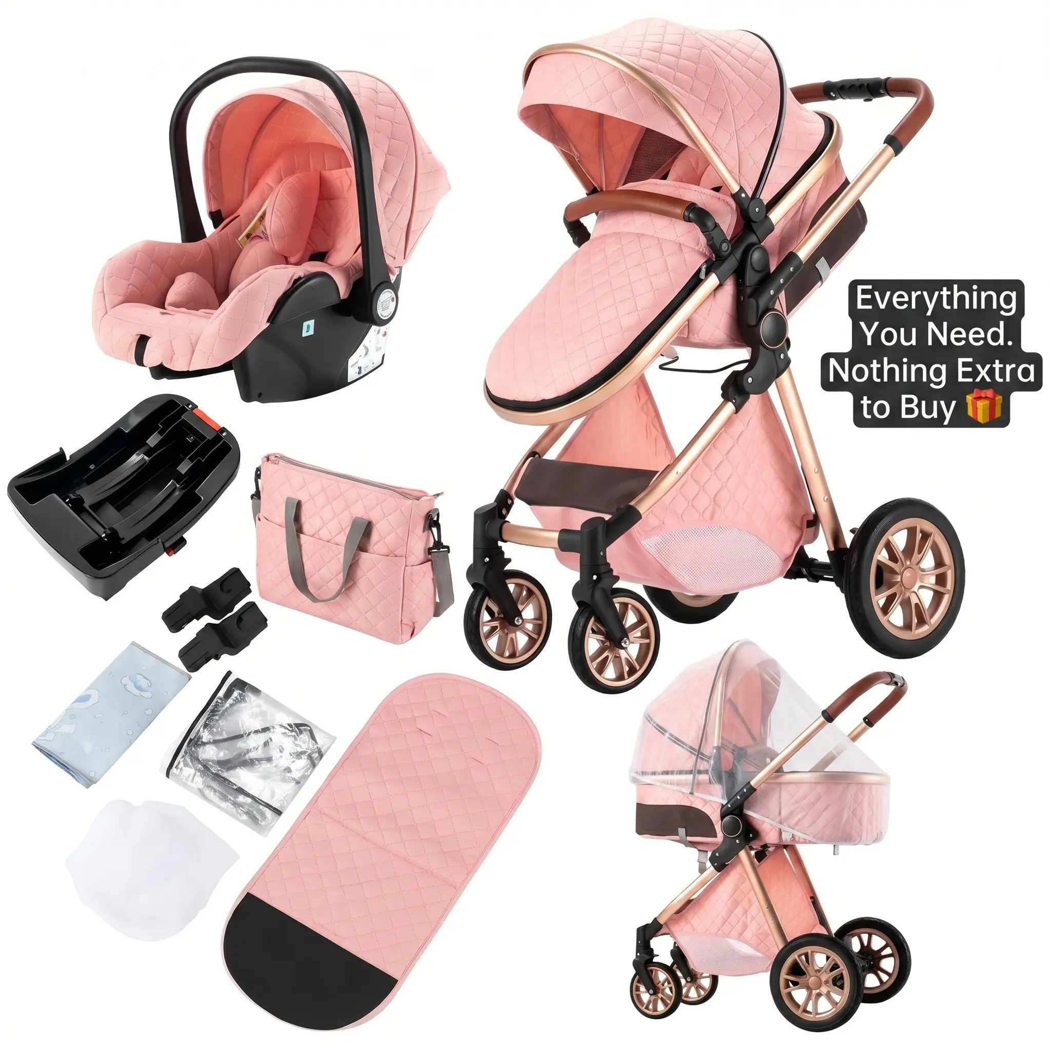 4-in-1 Baby Stroller Travel System, Lightweight Foldable with Sunshade, Adjustable Comfort Seat, 1-Click Easy Fold, Durable Portable Design, Ideal for Outdoor Adventures, Travel