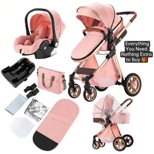 4-in-1 Baby Stroller Travel System, Lightweight Foldable with Sunshade, Adjustable Comfort Seat, 1-Click Easy Fold, Durable Portable Design, Ideal for Outdoor Adventures, Travel
