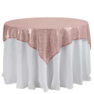 Sequin 60"x60" Table Overlay Square Tablecloth Blush - Luxe Wedding Table Topper
