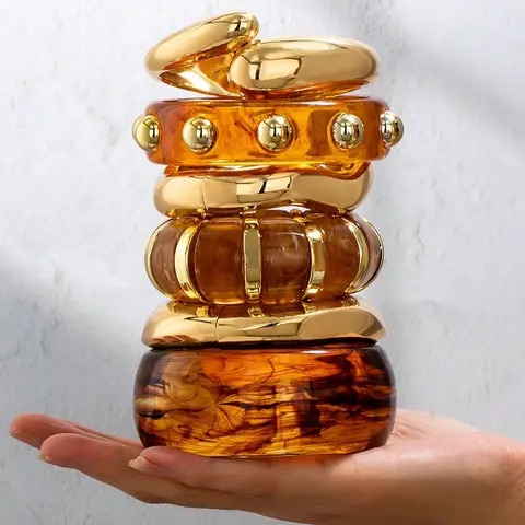 Women's 6-Piece Resin Bangle Set, Irregular Shape Oversized Fashionable Chunky Bangles for Daily Wear & Parties, Trendy Stack Bangles, Stacked Design Bracelets