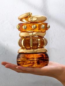 Women's 6-Piece Resin Cuff Bangle Bracelet Set, Irregular Shape Oversized Chunky Metal Clasp, Acrylic Bracelets for Daily Wear & Parties