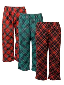 Women's Plaid Christmas Print Long Pants Set, Casual Loose Fit High Waist Sleepwear, Plus Size Ladies Loungewear for All Seasons
