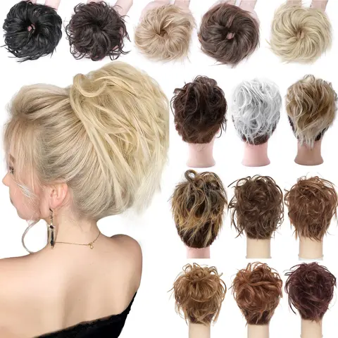 7 in Synthetic Hair Scrunchie Hair Piece - Natural Straight Large Chignon, Wavy Texture DIY Extensions, Foldable Pony Ponytail Hairstyles Elastic Band Updo Accessory