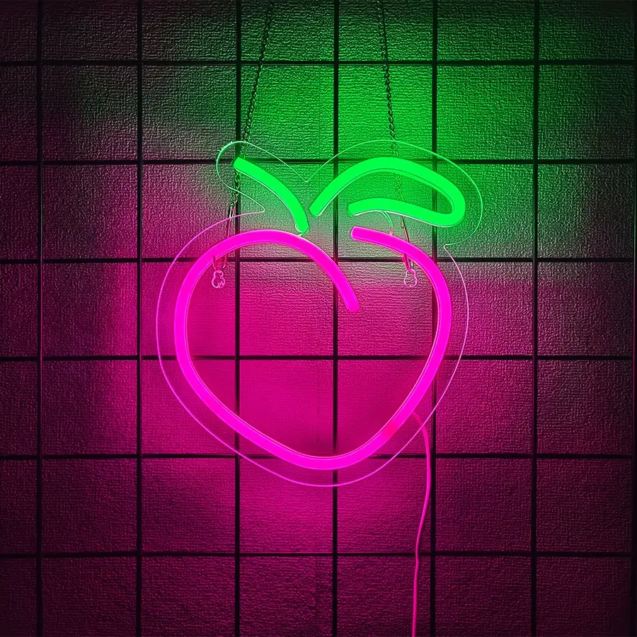 Peach Neon Sign, Fruit Peach Neon Decor，Funny Peach Led Sign Pink Decor for Bedroom Wall Art Decor,Gift for Her， Peach Led Sign for Christmas Decoration Thanksgiving Decoration Valentine's Day Gift