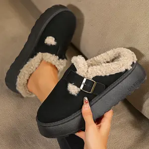 Women's Platform Mini Boots Slippers for Women Indoor Slippers Slip on Fleece Lined Suede Short Ankle Boots
