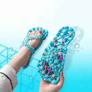 Beach shoes,Rainbow Massage Slippers | Non-Slip Quick Dry Shower Slides for Bathroom & Beach Foot Relief ,Vibrant Beaded Massage Slides: Relax & Spice Up Your Home Footwear