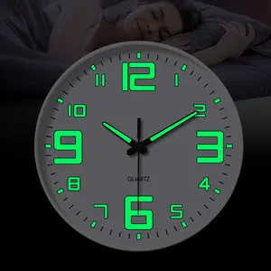 ConstantPlanet white luminous wall clock, 8–12 inch round silent quartz clock, plastic frame, glass face, battery powered, large easy-to-read numerals, suitable for living room, kitchen, bedroom, men’s room decor, casual room accessories, room decoration