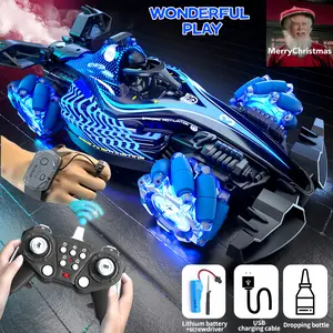 WONDERFUL PLAY:Gesture Sensing RC  & Remote Control Four-wheel Stunt Car(BLUE),360° Remote Control Stunt Car-Rechargeable RC Drift Car, Dual-Controller Control, All-Terrain,High-Speed Climbing Vehicle with LED Lights for Kids & Adults,Ideal Birthday Gifts
