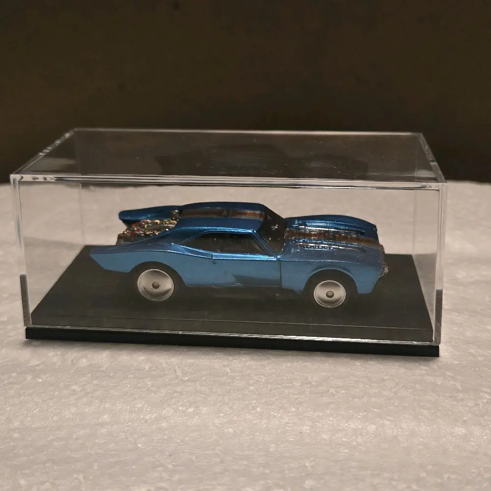Hot Wheels The Batman Zamac Gulf Batmobile Custom Diecast Model Car in mirrored electric blue with acrylic display case
