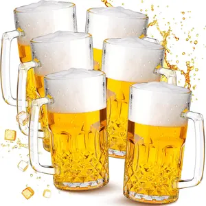 6 Pack 32 oz  Mugs with Handle Large Heavy Glass  Mug for Oktoberfest Freezer Glass Steins  Cups  for Men Father Boyfriend  Dad