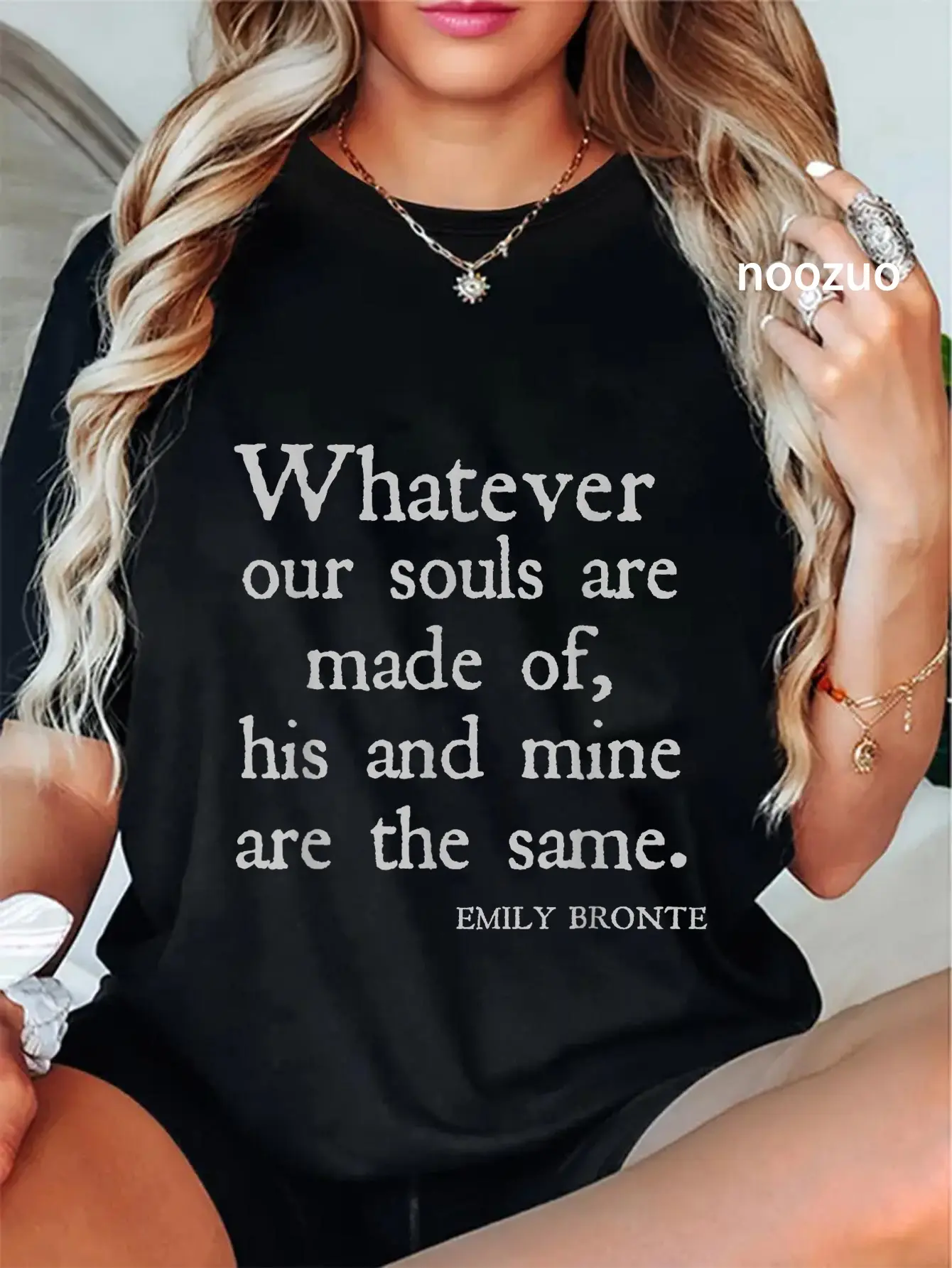 100% Cotton Emily Bronte Wuthering Heights Our Souls Poetry Quote Shirt T-Shirt