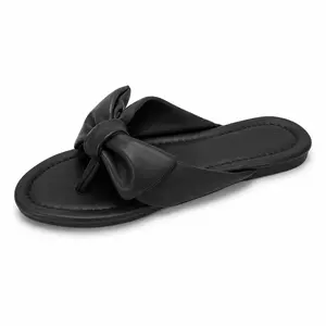 Women's black bow flip flops | Round headed flat sandals | All day comfortable casual slippers | Soft, lightweight, non slip summer beach slippers