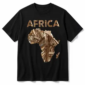 Africa Map Tribal Pattern Graphic T-Shirt, Vintage Ethnic African Art Crew Neck Short Sleeve Tee, Men Women Casual Black White Trendy Streetwear Top