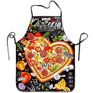 1 Pizza Print Polyester Apron - Stylish Sleeveless, Back-Tie Kitchen and Catering Workwear, Suitable for Baking, Gardening, and Cooking Enthusiasts - Durable, Easy Cleaning Apron, and Comfortable