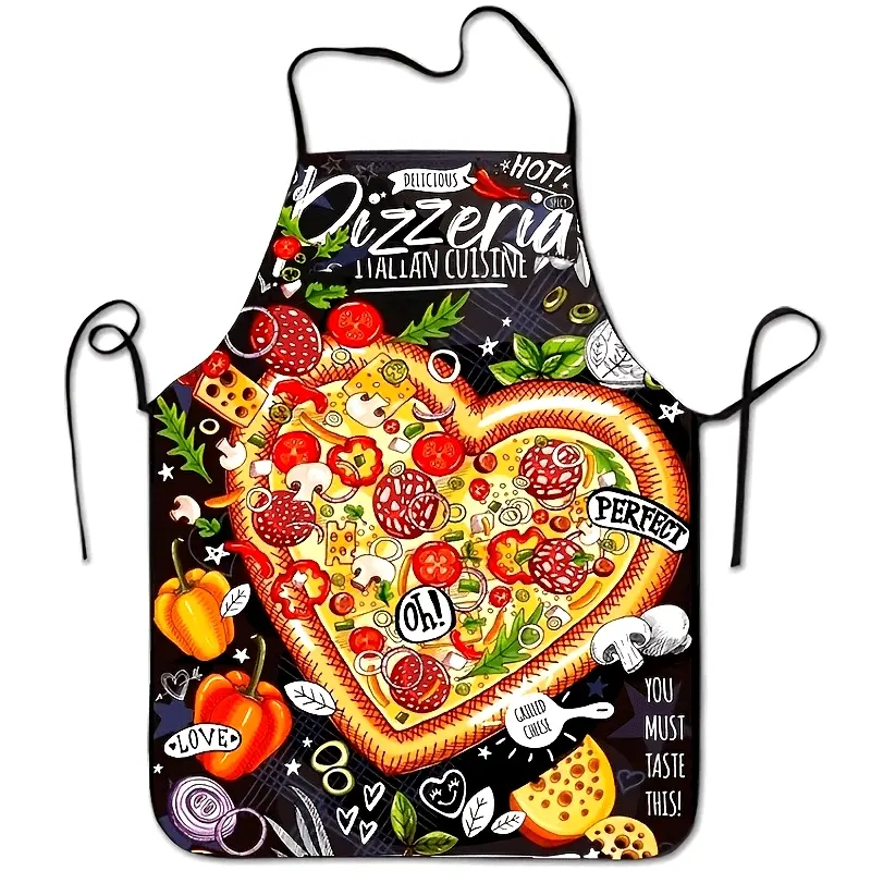 1 Pizza Print Polyester Apron - Stylish Sleeveless, Back-Tie Kitchen and Catering Workwear, Suitable for Baking, Gardening, and Cooking Enthusiasts - Durable, Easy Cleaning Apron, and Comfortable