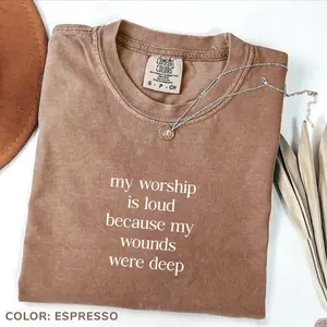 Comfort Colors My Worship Is Loud Jesus Tee, Minimalism Christian T-Shirt, Bible Verse Faith Retro Graphic Tee for Believers, Faith Based Quote Top