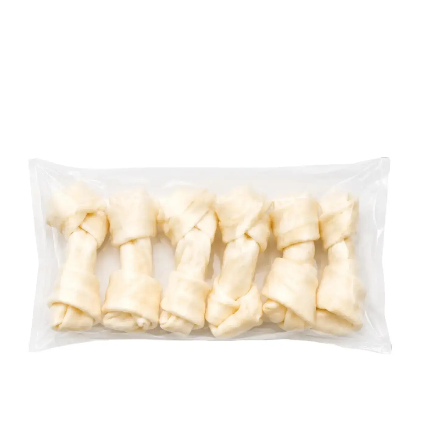 Natural Rawhide (Beefhide) Knot Bone Treats for Small Dogs - 6-Pack Long-Lasting Chewing Aid