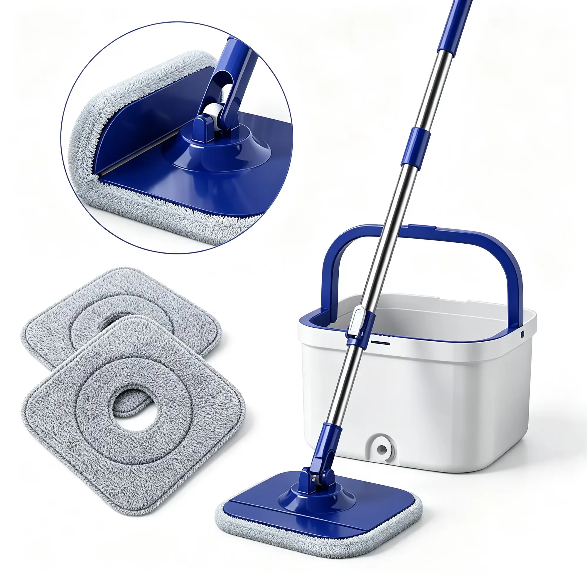 TOIAMOI Mop and Bucket Set, Spin Mop Set with Separate Dirty Water System, Flat Mops with 2 Reusable Microfiber Mop Pads, Deep-Cleaning Mops for Floors Walls