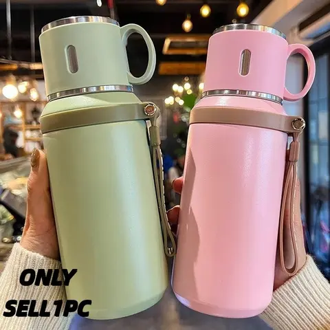 29oz Stainless-Steel Water Bottle with Rope-Handle, Dual-Function Coffee Mug, Travel Mugs Insulated for Hot and Cold, Portable Hydration Flask for Camping & Travel, Vacuum Insulated Tumbler, Insulated Bottles