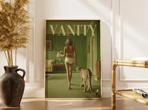 [Unframed] Vanity Cheetah Poster Retro Mid-Century Modern Wall Art - Vintage Hollywood Aesthetic Room Decor for Living Room Bedroom - High-Quality Matte Print Surrealist Fashion Art Statement Piece Gift